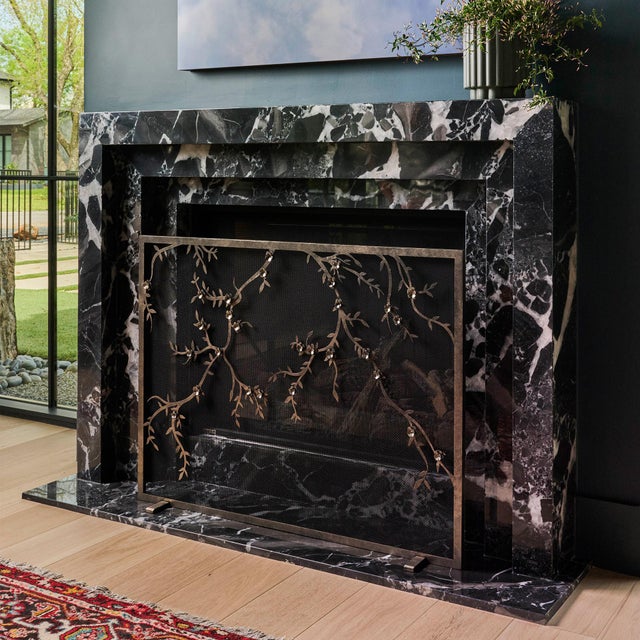 Brilliant Gold Plum Blossom Fireplace Screen Iron For Sale - Image 11 of 12