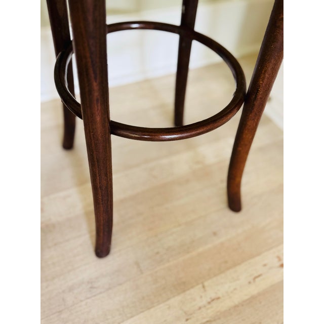 Pair of Vintage Thonet Style Bentwood and Straw Barstools For Sale - Image 6 of 12