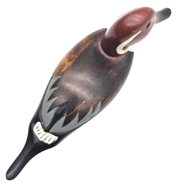 Late 20th Century Vintage Hand Carved Pintail Duck Decoy With Glass Eyes, 1984 For Sale - Image 5 of 7