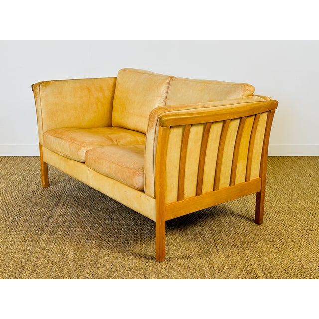 Beige Vintage Scandinavian Sofa in Beige Leather and Wood from Stouby, 1960s For Sale - Image 8 of 18