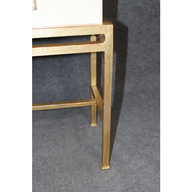Creme Narrow Depth Finished Gilded Iron Hollywood Regency Style Console Table For Sale - Image 10 of 12