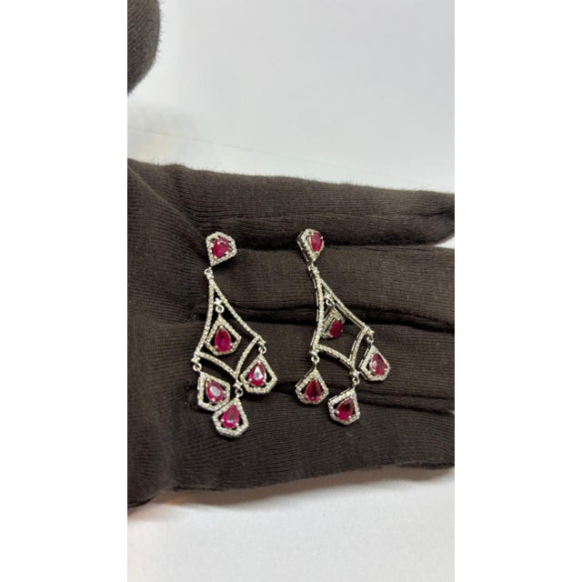 Metal Natural Ruby 3.61cts & Diamond 1.27cts Earring in 14k Gold For Sale - Image 7 of 8