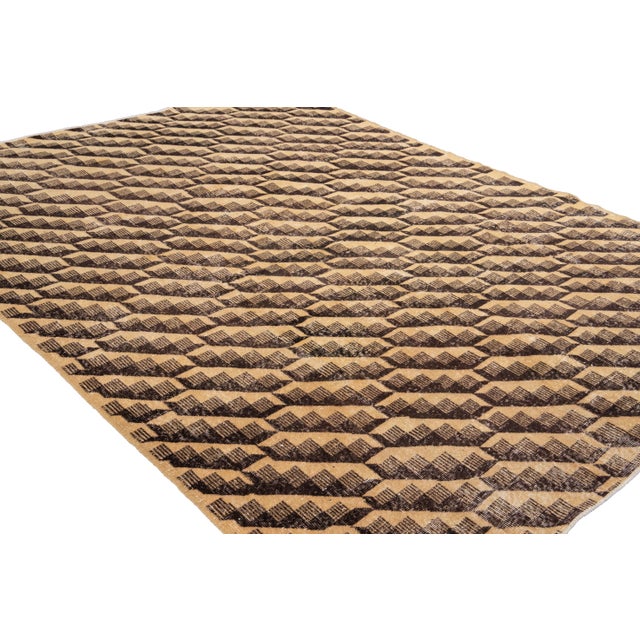 Vintage Turkish Handmade Abstract Art Deco Wool Rug For Sale - Image 9 of 10