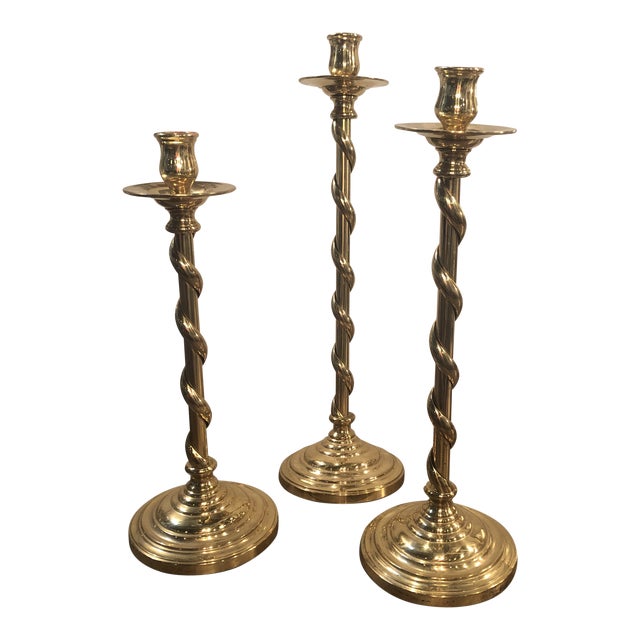 Mid 20th Century Brass Twisted Candlesticks Set of 3 Chairish