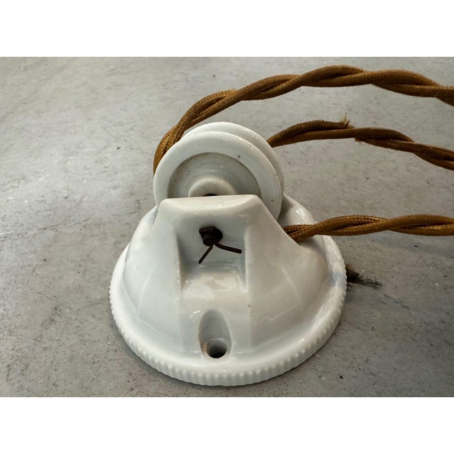 Antique Adjustable Opaline and Porcelain Pendant Lamp, 1930s For Sale - Image 6 of 10
