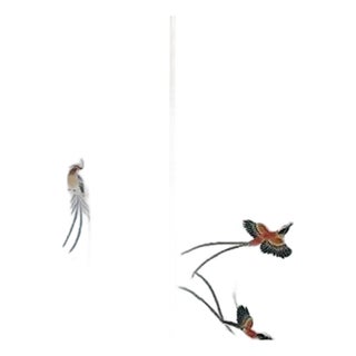 Hand Painted Pale Mint Chinoiserie Floral Crane & Long‑Tailed Bird Mural 3‑Panel Set For Sale