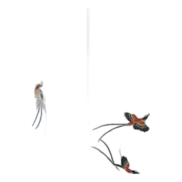 Hand Painted Pale Mint Chinoiserie Floral Crane & Long‑Tailed Bird Mural 3‑Panel Set For Sale