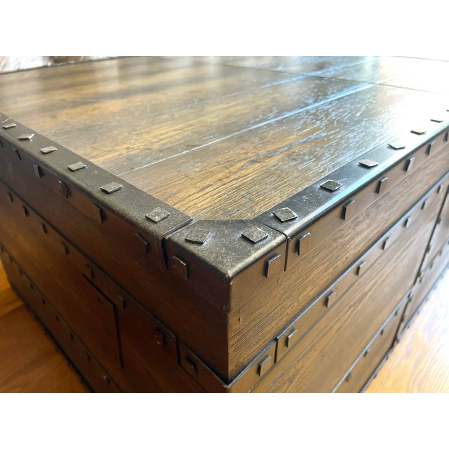 Gothic Horchow Rustic Mocha Oak Trunk Coffee Table For Sale - Image 3 of 13