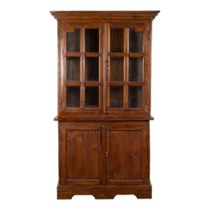 Javanese Dutch Colonial Two Part Display Corner Cabinet with Glass Doors