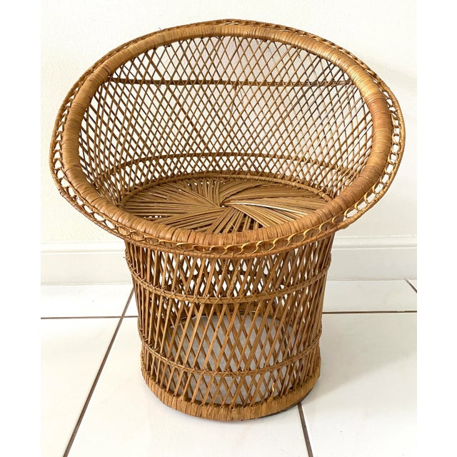Vintage 1970s Rattan Barrel Chair Plant Stand For Sale - Image 10 of 10