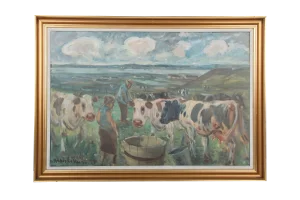 Anders Hune, Cows in the Field, Acrylic & Oil on Canvas, Framed