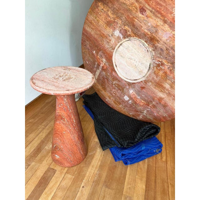 Postmodern Travertine Salmon Dining Table with Pedestal Base by Angelo Mangiarotti, 1980s For Sale - Image 14 of 17