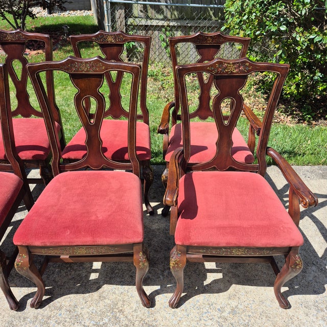 French Provincial Mid-20th Century Lane Furniture French Provincial Paint Decorated Walnut Dining Chairs, Set of 8 For Sale - Image 3 of 15