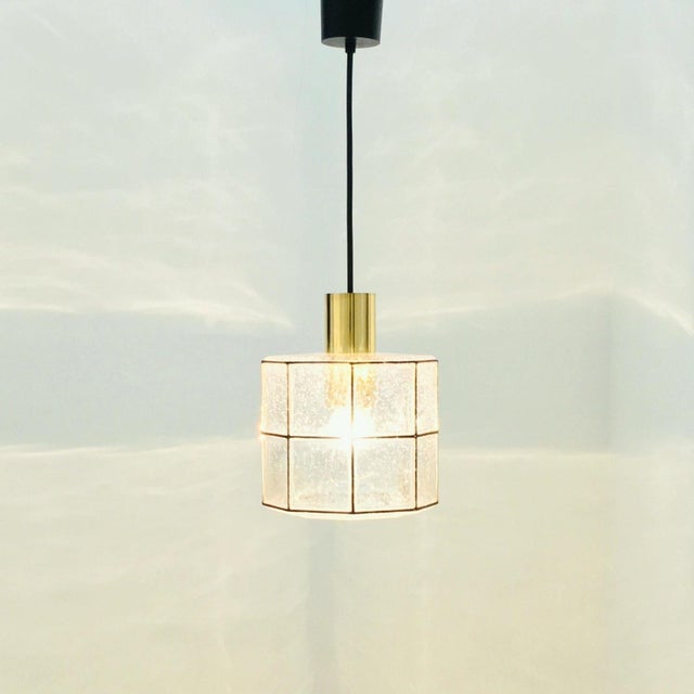 1970s Mid-Century Modern Pendant Light in Glass and Brass from Limburg, Germany, 1960s For Sale - Image 5 of 12