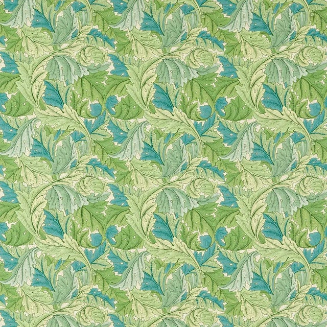 Morris & Co Acanthus Fabric in Nettle/Sky Blue - a Sample For Sale