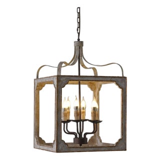 Nadia Cube Petite Chandelier – Gilded Ash Patina – 14" Lantern For Sale