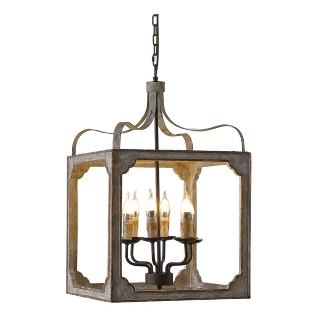Nadia Cube Petite Chandelier With Gilded Ash Patina – 14" Lantern For Sale