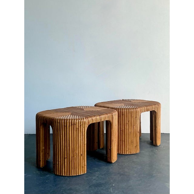 Wood Vintage Boho Bent Rattan Side Tables - A Pair For Sale - Image 7 of 8