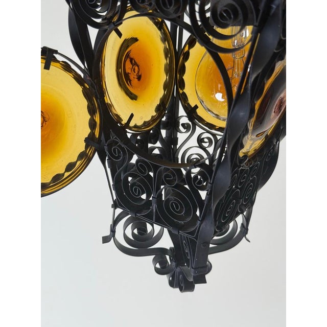 1960s Venetian-Style Handcrafted Lantern Lamp with Amber Glass Panels, 1960s For Sale - Image 5 of 18
