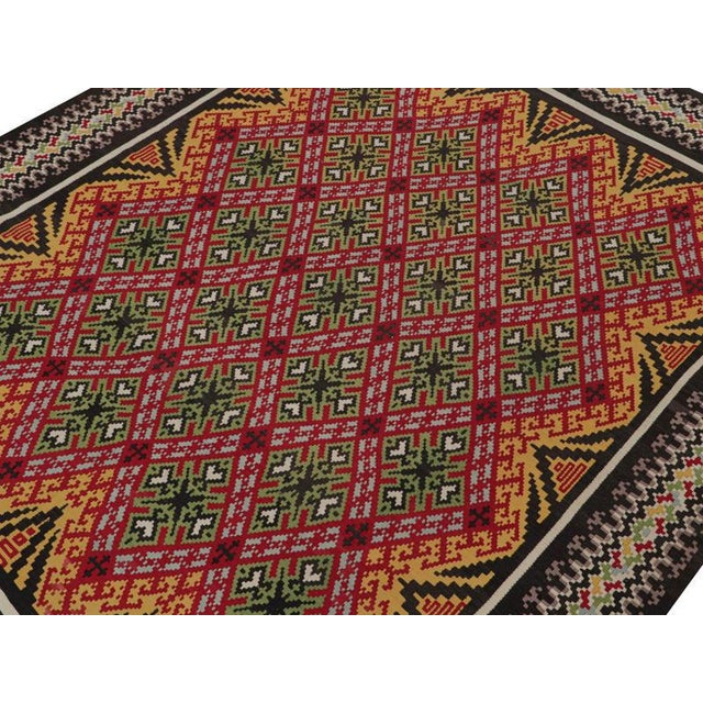 1950s 1950s Vintage Balkan Kilim With Gold, Red & Green Geometric Patterns From Rug & Kilim For Sale - Image 5 of 7