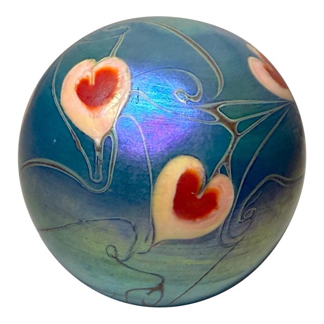 Vintage Hand Blown Vandermark Studio Aurene Iridescent Art Glass Paperweight For Sale