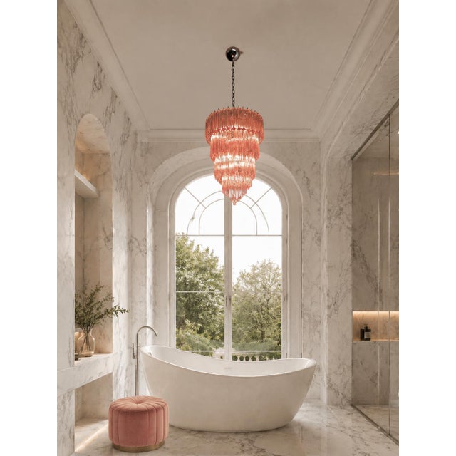 Glass Pink Murano Glass Chandelier, 1980s For Sale - Image 7 of 18