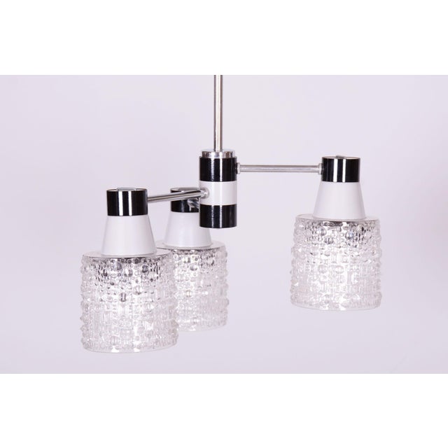 Mid-Century Chandelier in Chrome and Opaline Glass from Drukov, Czech, 1970s For Sale - Image 4 of 12