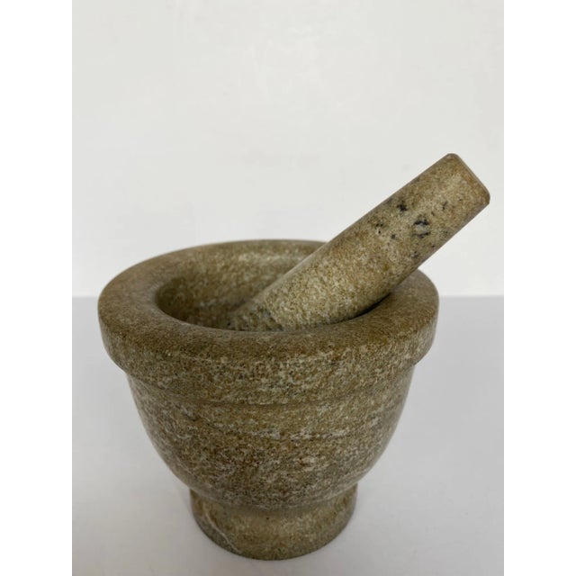 Rustic Mid 20th Century Grey/Green Marble Mortar and Pestle For Sale - Image 3 of 8