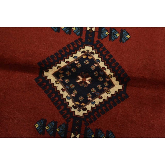 Textile Yalameh Rug 3’4” X 4’10” Red Wool Vintage Tribal Hand-Knotted Carpet For Sale - Image 7 of 12