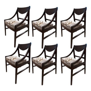 Set of Six Mid-Century Dark Wood Dining Chairs, Italy, 1960's. For Sale