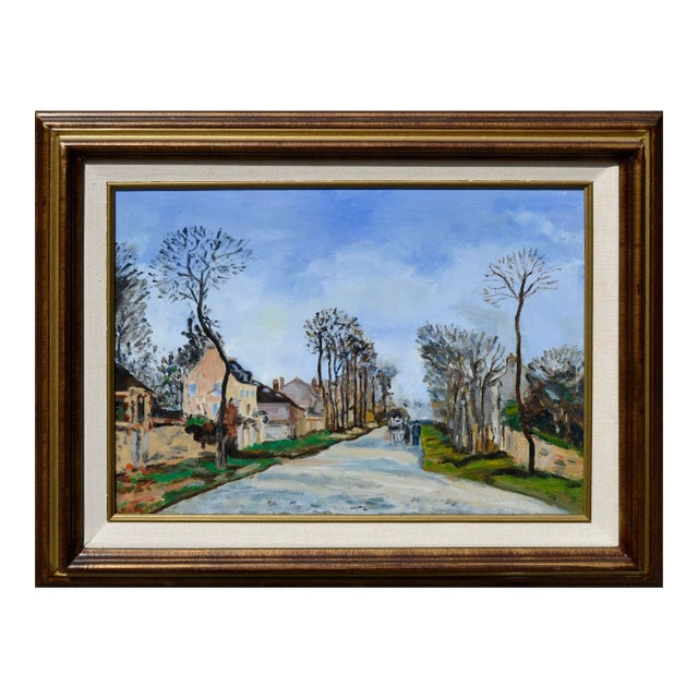 Vintage Figurative Landscape Road Through the Village by Gustafson For Sale