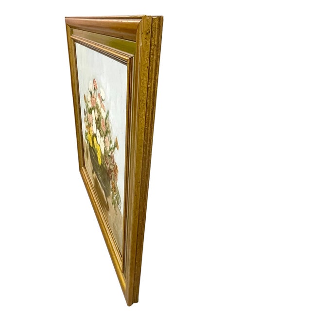 Vintage Folk Art Floral Still Life Oil on Board For Sale - Image 12 of 18
