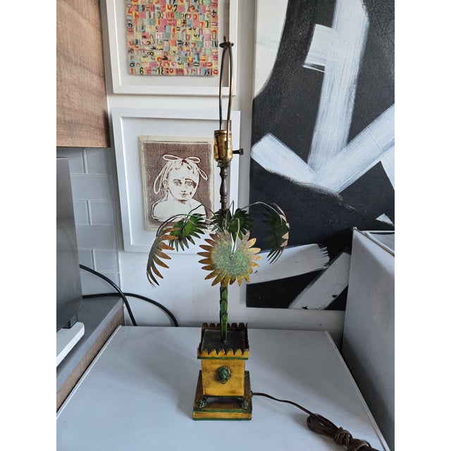 1960's Italian Yellow Tole Palm Tree Lamp For Sale - Image 10 of 14