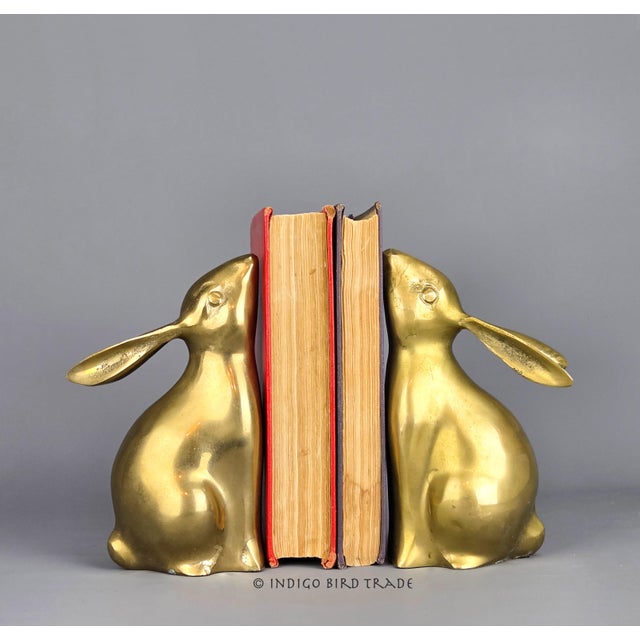 Mid-Century Modern Mid 20th Century Brass Rabbit Bookends - A Pair For Sale - Image 3 of 9