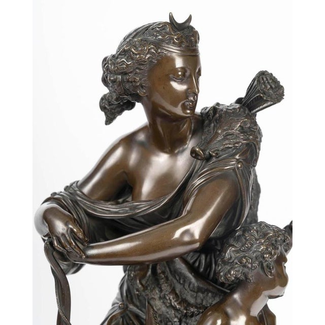 Large Clock with Diana the Huntress and Putto, 19th Century For Sale - Image 5 of 12