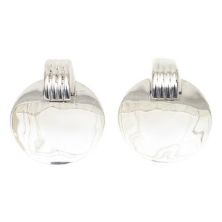 Vintage 1960's Sterling Silver Modernist Dangle Disk Clip on Earrings, A Pair For Sale