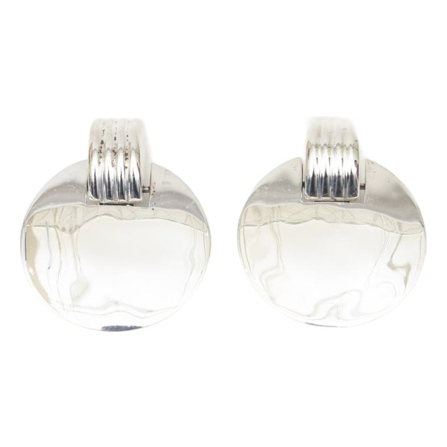 Vintage 1960's Sterling Silver Modernist Dangle Disk Clip on Earrings, A Pair For Sale