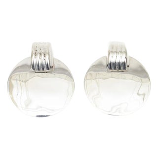 Vintage Sterling Silver Modernist Dangle Disk Clip on Earrings, 1960's For Sale