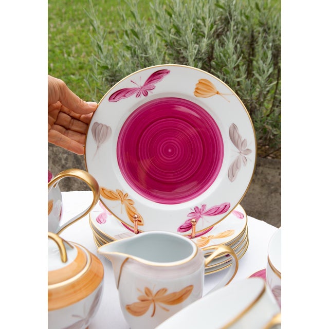 Hand-Painted Limoges Porcelain Tea Service by Marie Daage, 2000s, Set of 20 For Sale - Image 9 of 15