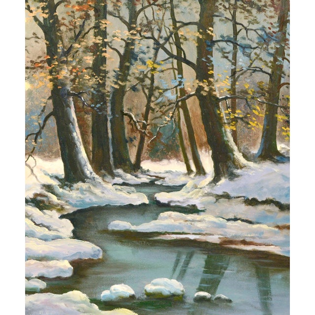 American Mid Century Winter Stream Oil Paint Landscape by Lorenz E. Griffith For Sale - Image 3 of 8