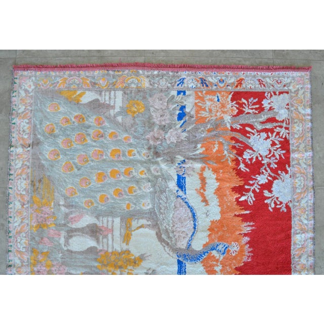 1970s Vintage Peacock Pattern Tapestry 45ʺ X 59ʺ For Sale - Image 4 of 10