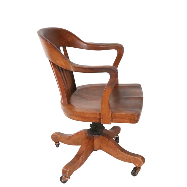 Brown Early 20th Century Oak Bank of England Jury Style Swivel Desk Chair For Sale - Image 8 of 14