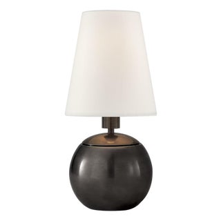 Thomas O'Brien by Visual Comfort Signature Tiny Terri Round Accent Lamp in Bronze with Linen Shade For Sale