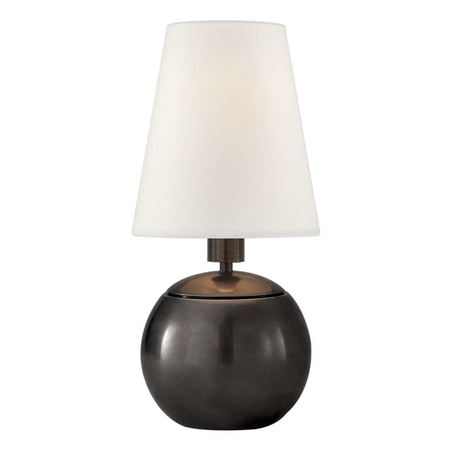 Thomas O'Brien by Visual Comfort Signature Tiny Terri Round Accent Lamp in Bronze with Linen Shade For Sale