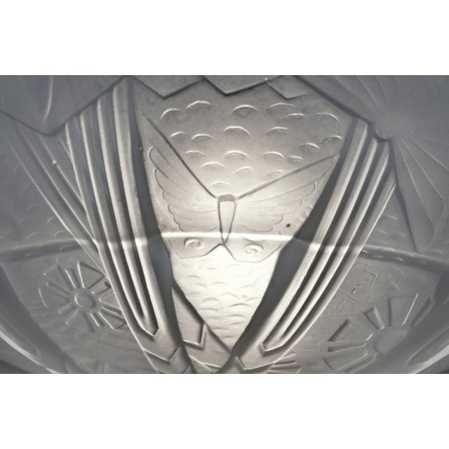 French Art Deco Pendant Light by Muller Freres - 1930s Geometric Butterfly Glass & Nickel For Sale - Image 9 of 10