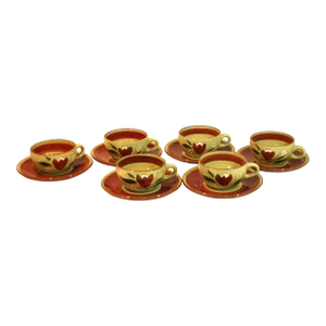 Mid 20th Century Stangl Pottery Magnolia Pattern Hand Crafted Cups & Saucers Set- 12 Pieces