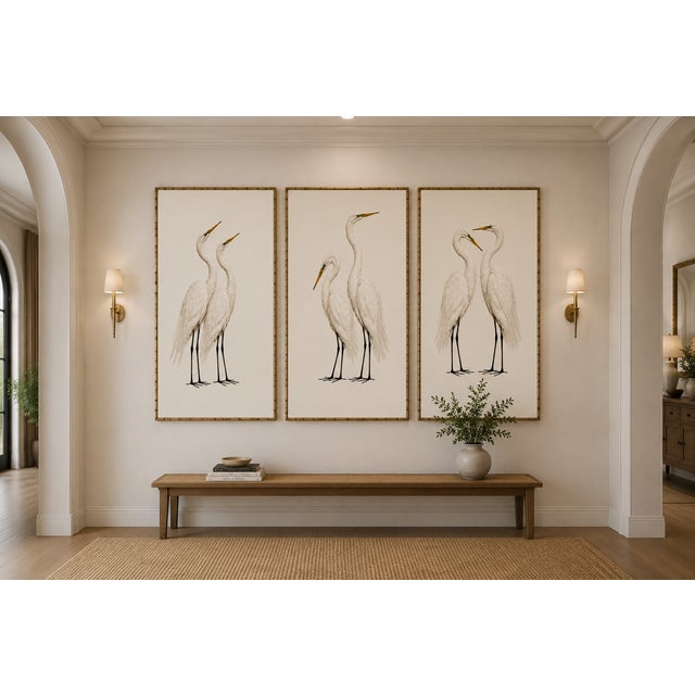 Not Yet Made - Made To Order Crane Studies 1 - 3, Neutral Coastal Bird Art Triptych, 16" X 24" For Sale - Image 5 of 9