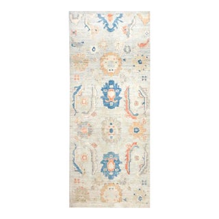 21st Century Turkish Sultanabad Wool 3x6 Tan & Light Blue Handmade Runner Rug #1144162 For Sale