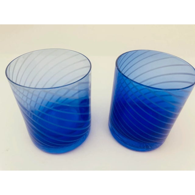 Baccarat Cobalt Blue Drinking Glassware Set of 4 Spiral Lowball Italy 1980s For Sale - Image 4 of 12