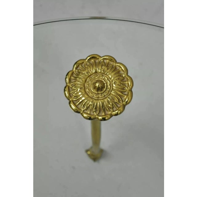 Traditional Vintage Regency Maison Jansen Style Brass Swan & Glass Small Round Coffee Table For Sale - Image 3 of 12